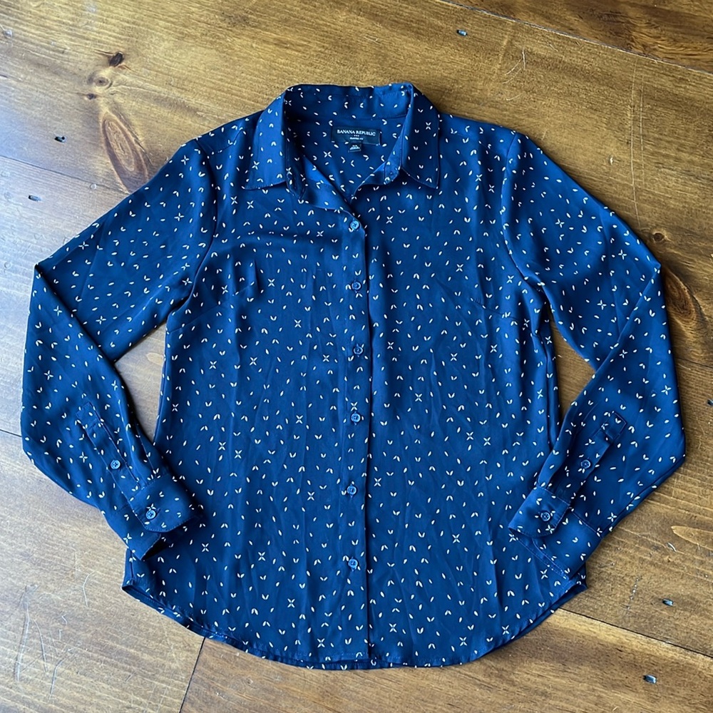 Banana Republic Navy Blue Sheer Blouse XS